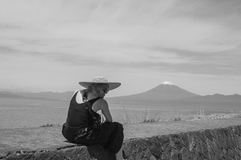 Foggy mountain ridgeline shot on panoramic film.